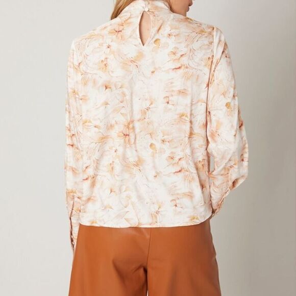 Shein MOTF Premium Gathered Mock Neck Blush Floral Blouse Top size small - Picture 3 of 16